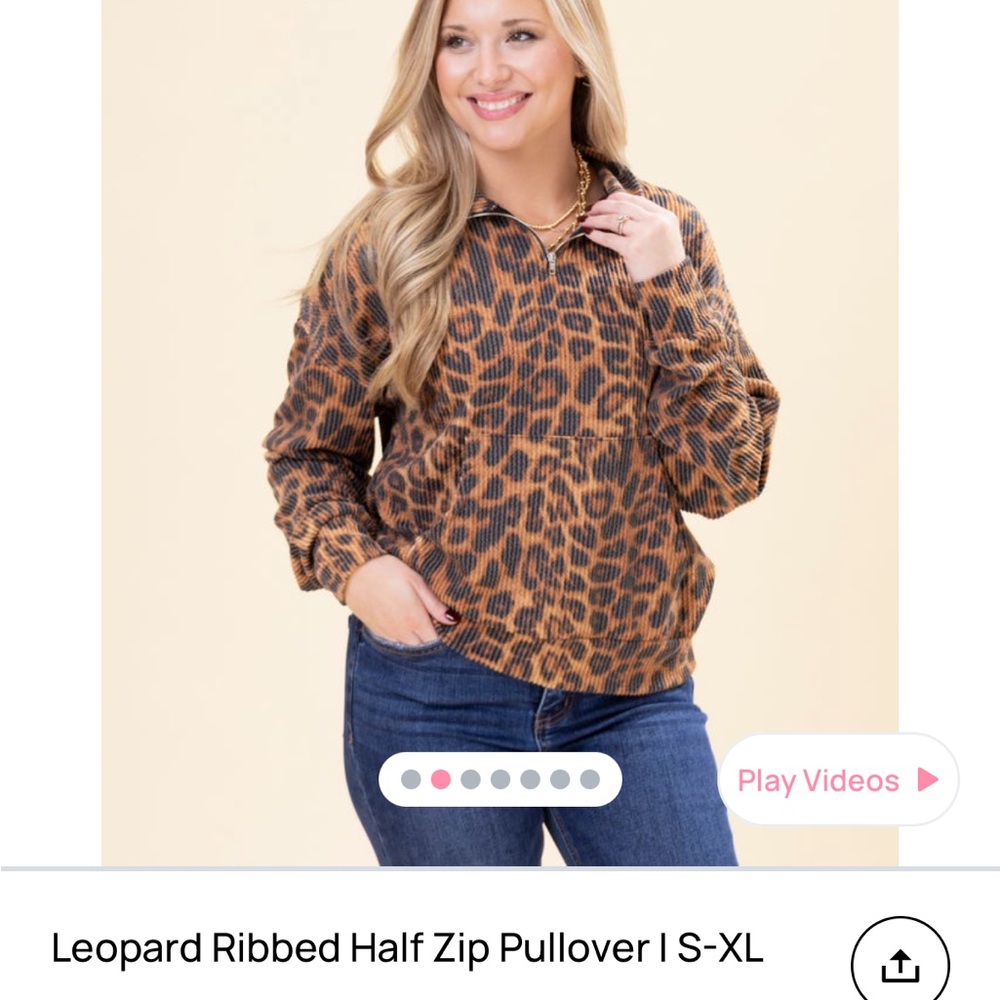 Leopard Print Ribbed Half Zip Pullover